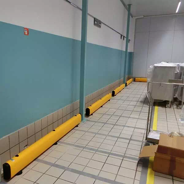 Impact-resistant floor protections for hygienic zones and processing cells